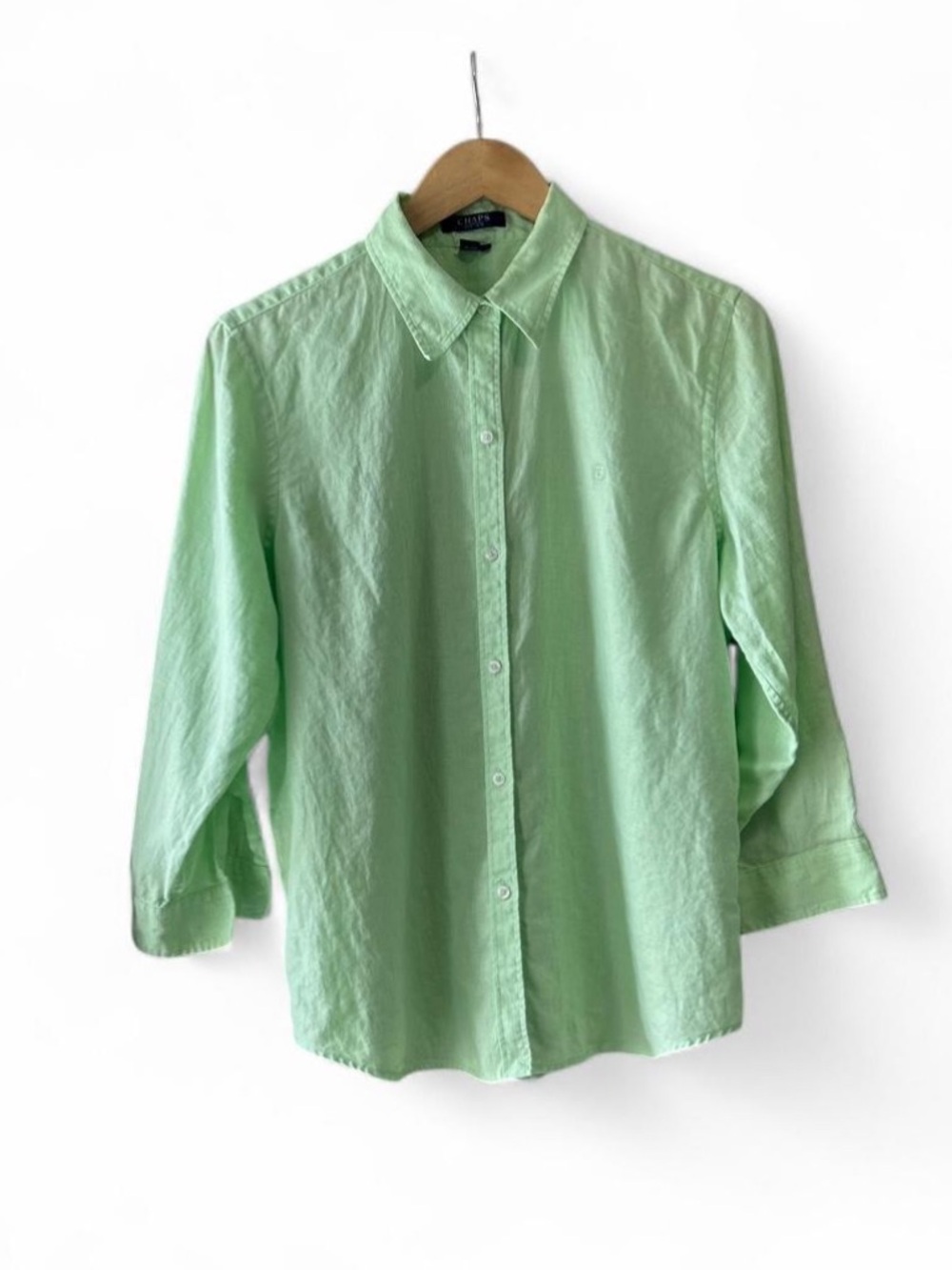 Chaps Ralph Lauren Lime Green 100% Linen Button Down Lagenlook Men's Large